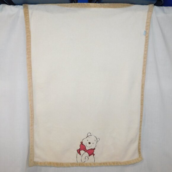 Disney Baby Winnie the Pooh Hugs Cream Tan Embroidered Fleece Blanket 30" x 40" - Picture 6 of 7